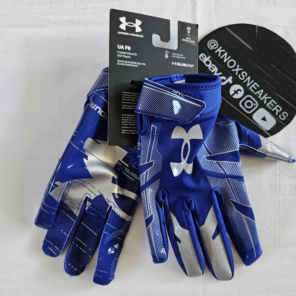 Under Armour UA F8 Gluegirp Blue Football Gloves 1368851-654 Men's Size Large